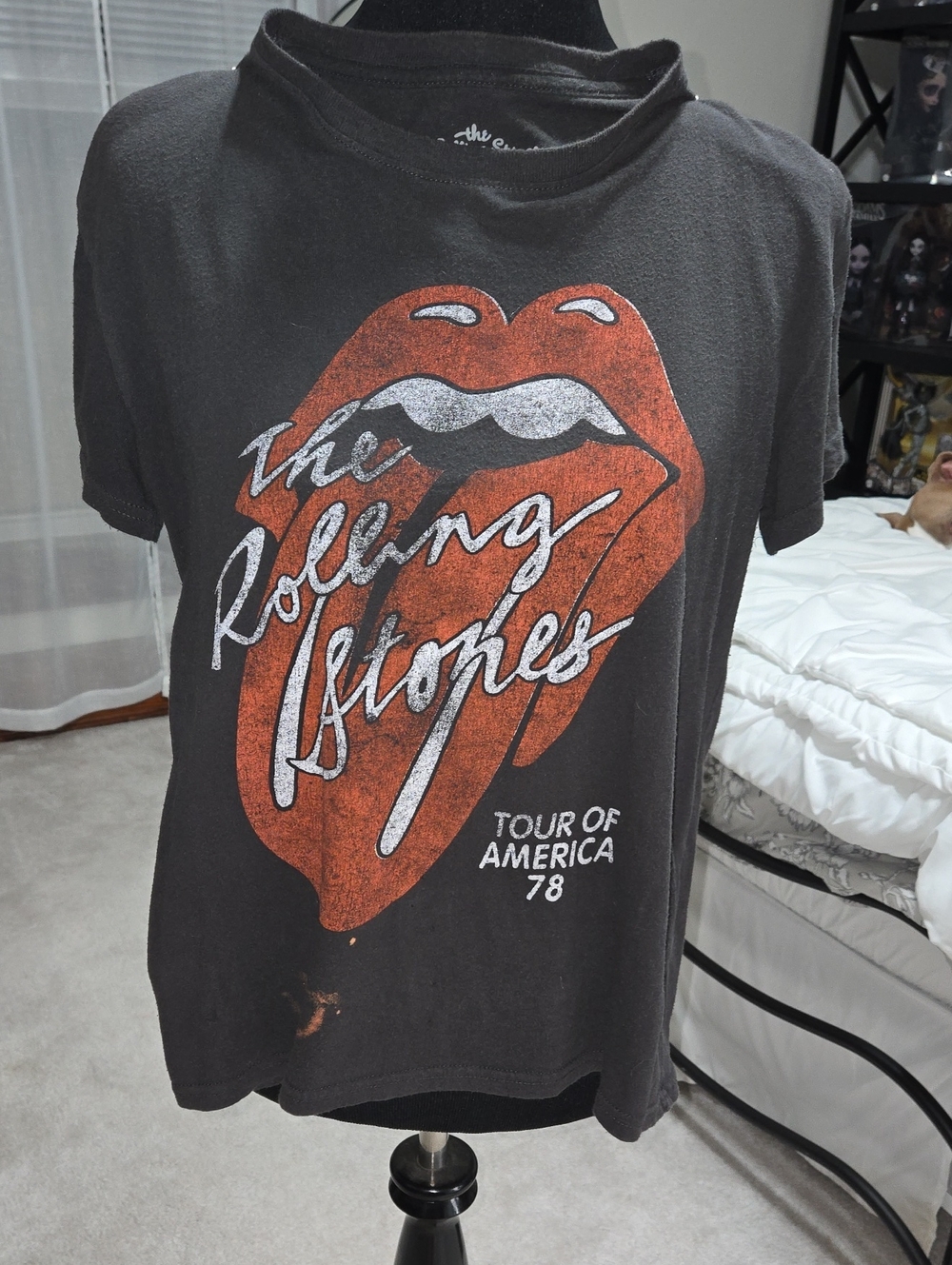 The Rolling Stones Charcoal Tee with Red Tongue and White Script